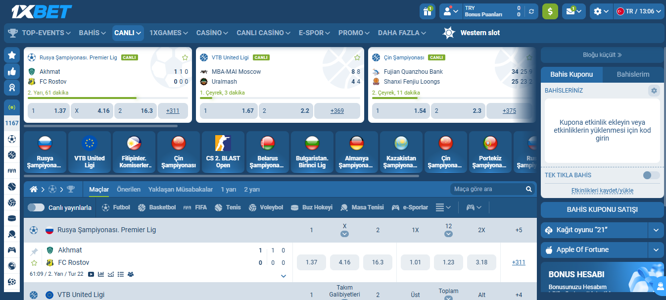 Canlı bahislerde aktif kuponlar için sunulan 1xBet cash out özelliği ve anlık oran değişimleri