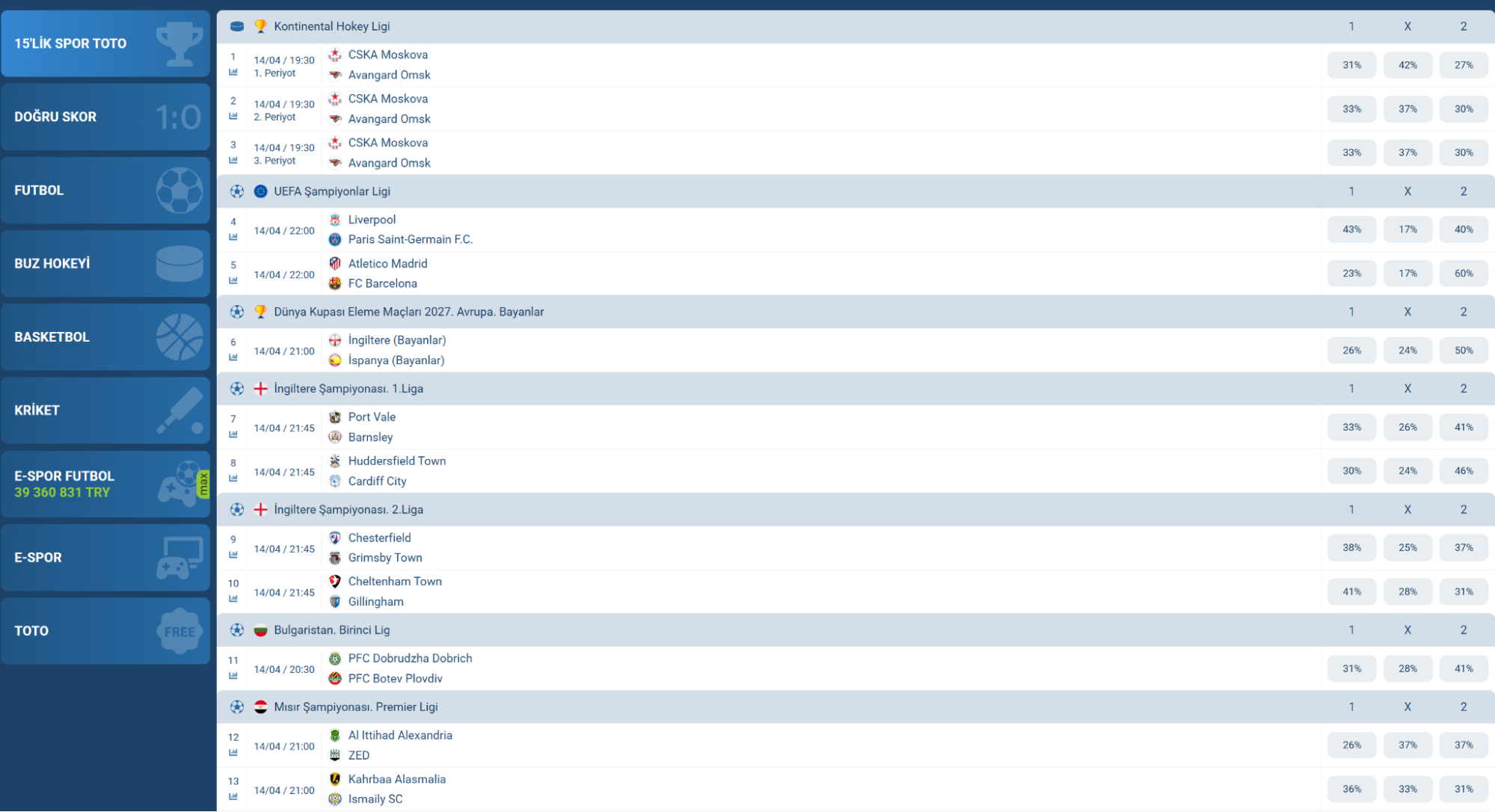 1xBet toto