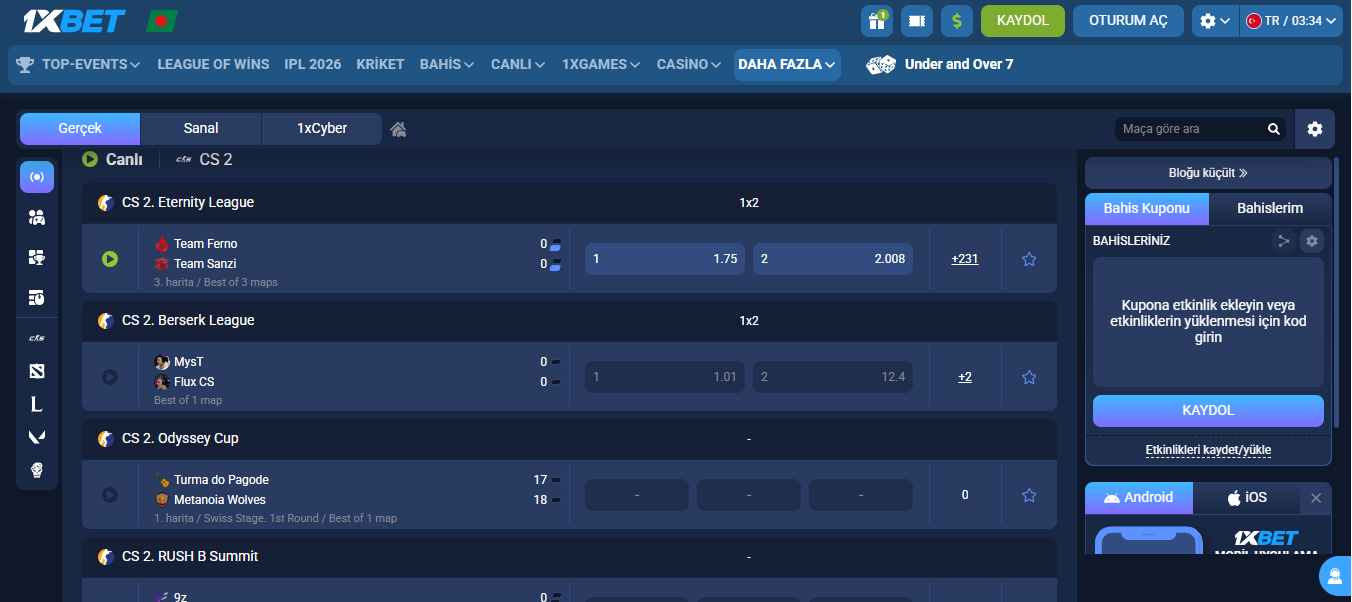 1xBet e-spor bölümü aktif canlı maç tablosu, güncel turnuva karşılaşmaları ve gerçek zamanlı bahis oranları paneli